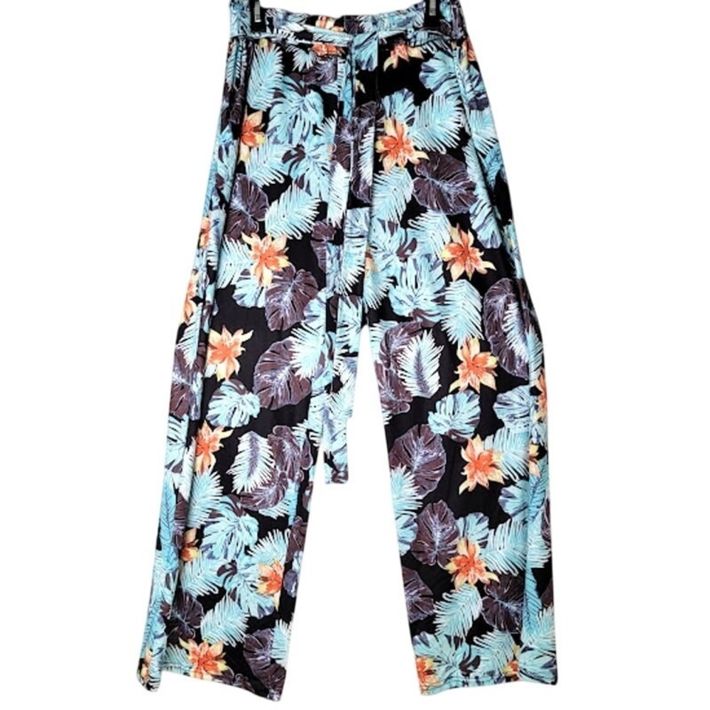 NWT Tropical Floral Wide Leg Pants Womens XL Pull On Resort Travel Boho Comfort
